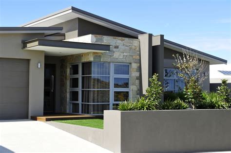 Modern House Design With Skillion Roof And Stone Feature