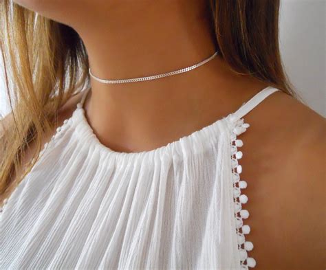 Sterling Silver Choker Silver Chain Necklace Silver Choker