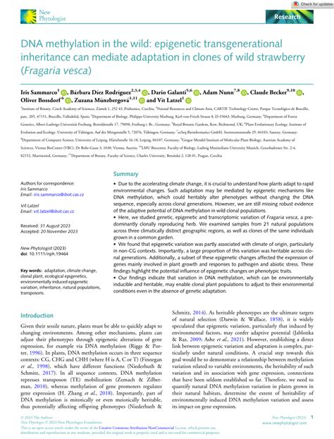 PDF DNA Methylation In The Wild Epigenetic Transgenerational