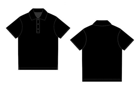 Design de t shirt polo preto vetor de frente e verso esboço técnico