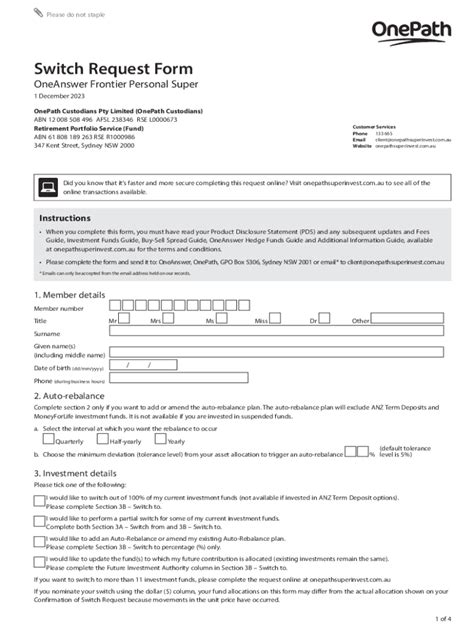 fillable  onepath oneanswer personal super switch request form