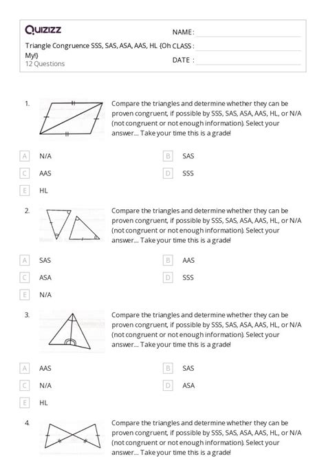 50 Congruent Triangles Sss Sas And Asa Worksheets For 12th Year On