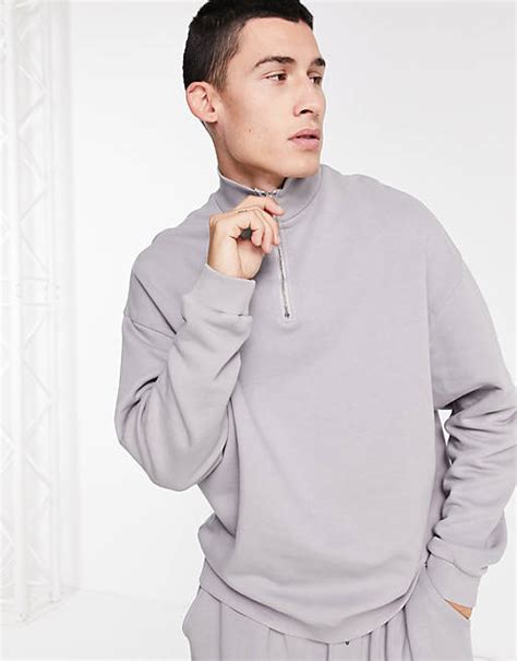 Asos Design Oversize Kombi Sweatshirt In Verwaschenem Grau Mit Kurzem