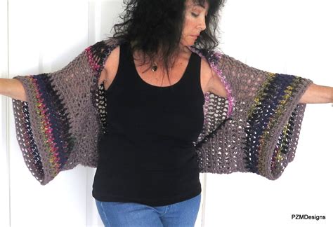 Large Crochet Shrug Plus Size Layering Sweater Pzm Designs