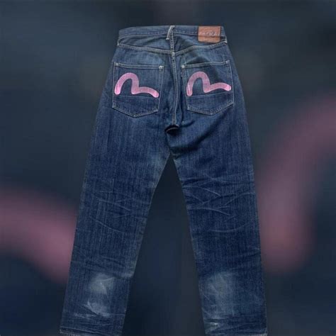 Pink Evisu Jeans Waist 30 Inside Leg 33 Baggy Depop