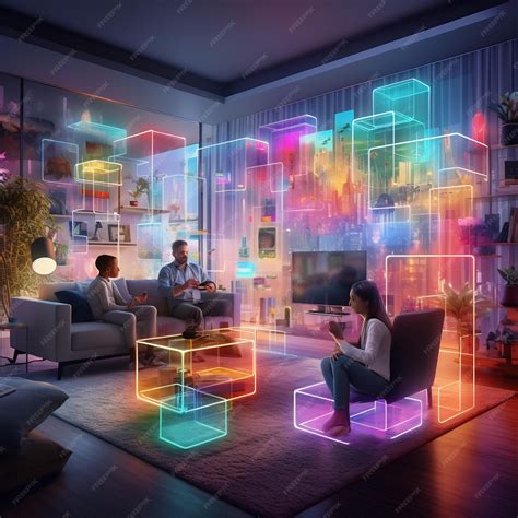 Premium AI Image | A futuristic tableau of a family in a living room