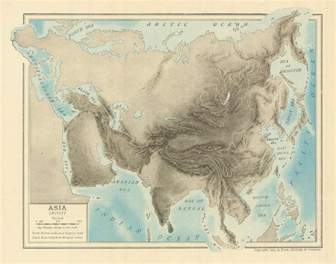 ASIA Relief 1907 Old Antique Vintage Map Plan Chart