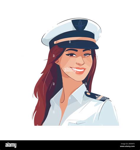 Smiling Young Woman Pilot Captain Of Passenger Plane Isolated Flat