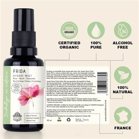 Frida Hydrating Face Mist Rose Neroli Chamomile Certified Organic