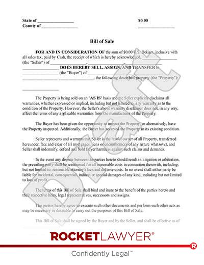 Free Bill Of Sale Make Sign And Download Rocket Lawyer