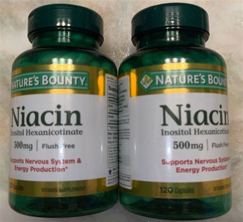 2 Pack Natures Bounty Niacin 500mg Flush Free 120 Capsules 240 Total