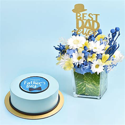 Best Dad Ever Flowers with Cake uae | Gift Best Dad Ever Flowers with ...