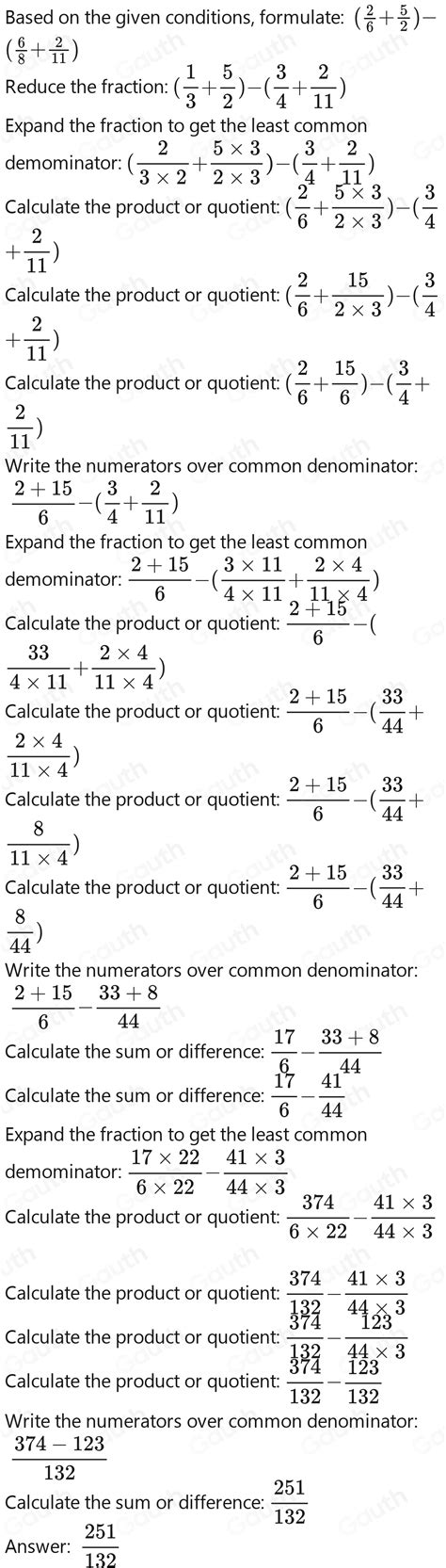 Solved La Diferencia Entre Lo Suma De 2 6 Y 5 2 Y La Suma De 6 8 Y 2 11 [algebra]