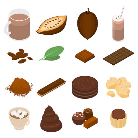 Conjunto de iconos de cacao estilo isométrico Vector Premium