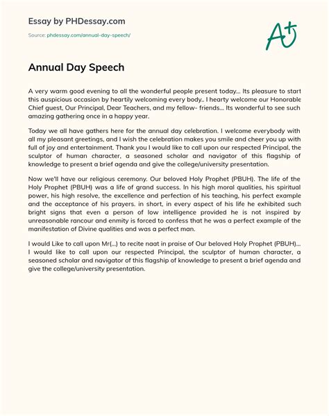 Annual Day Speech College And Report Essay Example (300 Words ...