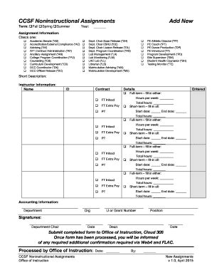 Fillable Online Ccsf Noninstructional Form New Assignments 2015 04 10