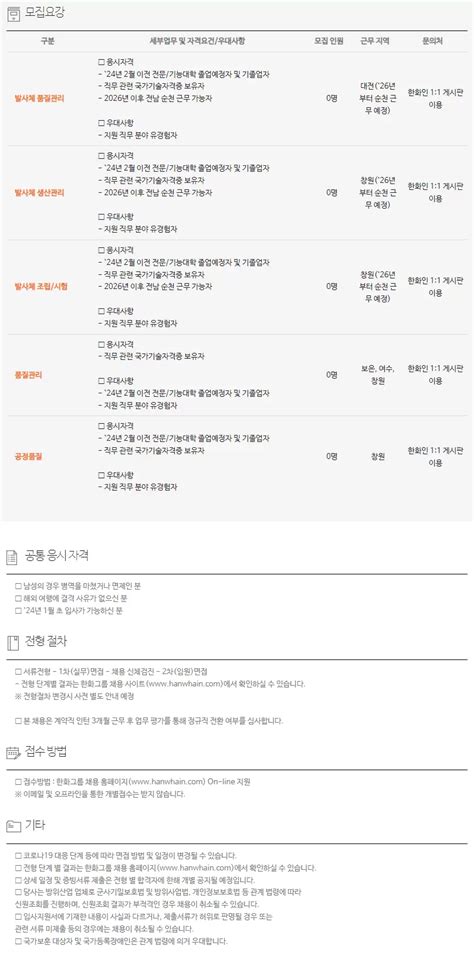 한화에어로스페이스 채용공고 현장 전문직 채용공고 2023년 채용