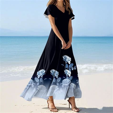 Women's Elegant Flutter Sleeve Dress Floral Chiffon Maxi Dress Flowy