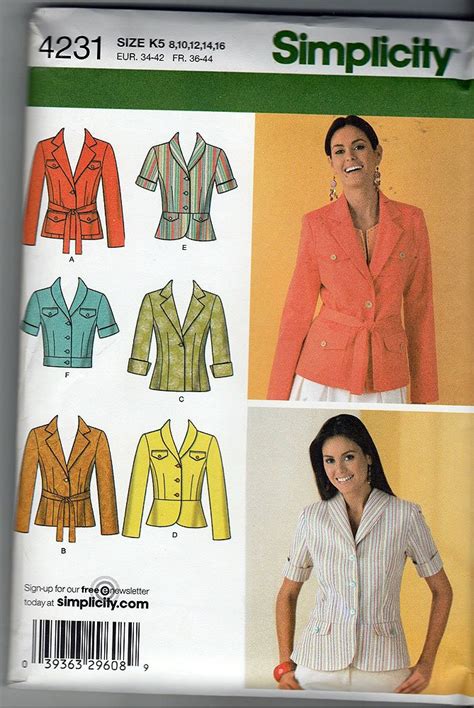 Simplicity Sewing Pattern 42312006 Misses Miss Petite Jacket Size K5