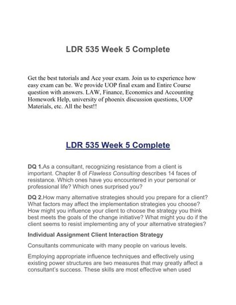 Ldr Week Complete Uop Homework Tutorial