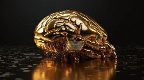 Artificial Intelligence Data Conceptual 3d Rendering Of A Golden Brain