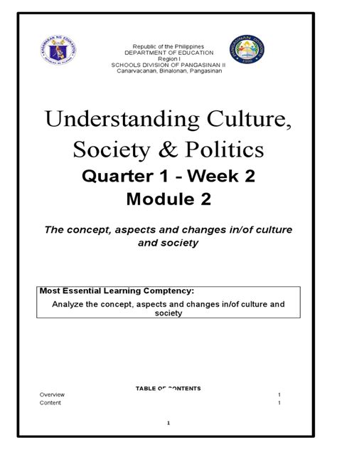 Understanding Culture Society And Politics Quarter 1 Week 2 Pdf Traditions Value Ethics