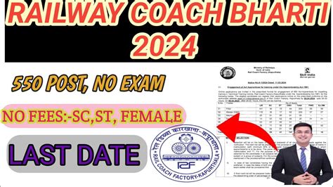 Rail Coach Factory Bharti 2024 RCF Recruitment 2024 RCF Online Fill