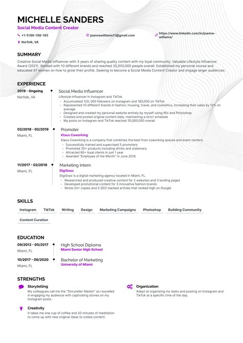 Social Media Influencer Resume Examples Guide For