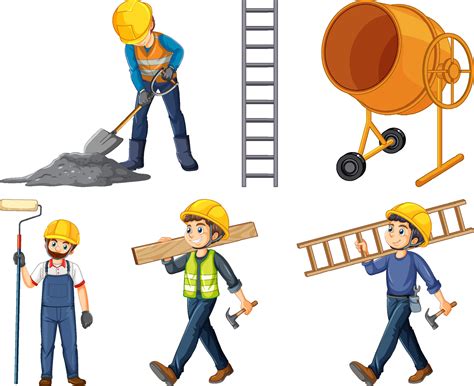 Construction worker set with man at work 6591192 Vector Art at Vecteezy