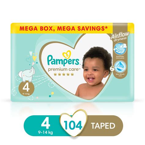 Pampers Premium Care Size 4 9 14 Kg 104 Nappies Airflow Skin Comfort