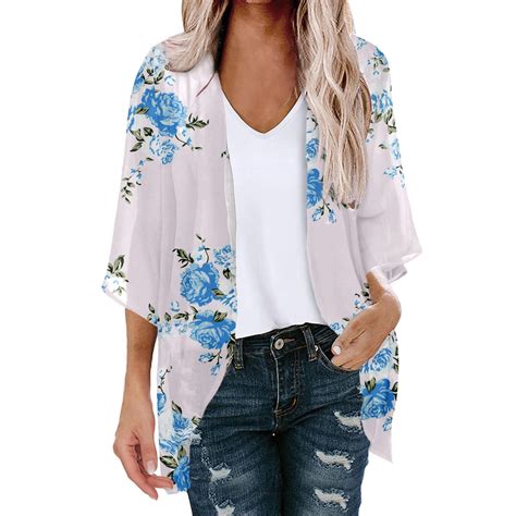 ZQGJB Women S Floral Print Puff Sleeve Kimono Cardigan Loose Cover Up