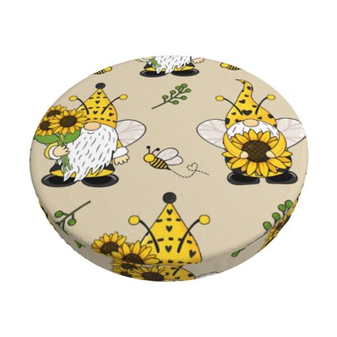 Lukts Gnomes Bees And Sunflowers Bar Stool Covers Round Crease