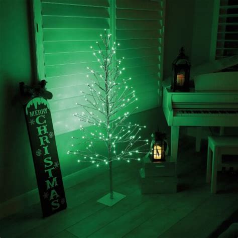 Alpine 60 In Silver Christmas Tree With Green Led Lights Bys144gn 1