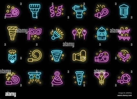 Party Blower Icons Set Outline Vector Whistle Horn Happy Celebration