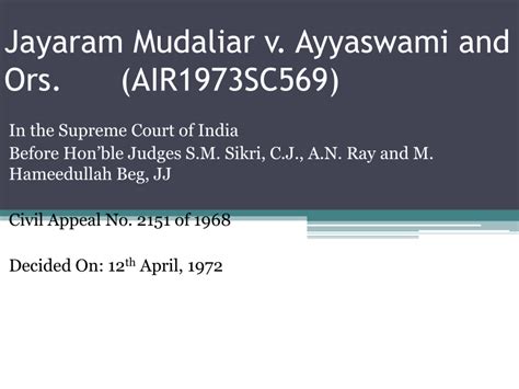 (PDF) Jayaram Mudaliar v Ayyaswami - Joint Family Property Partition ...