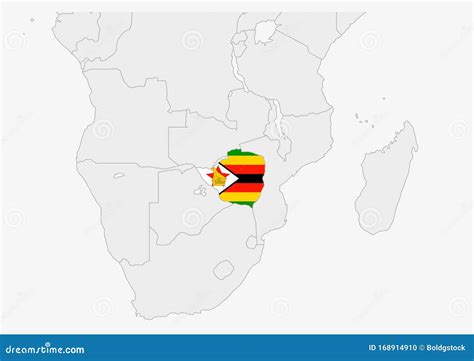 Zimbabwe Map Highlighted in Zimbabwe Flag Colors Stock Vector ...