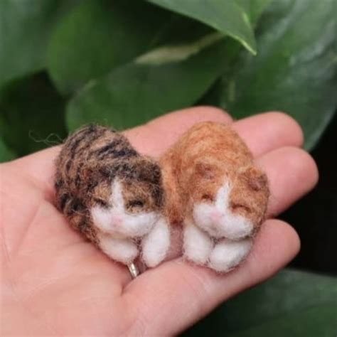 Miniature Sleeping Catneedle Felted Catdollhouse Etsy