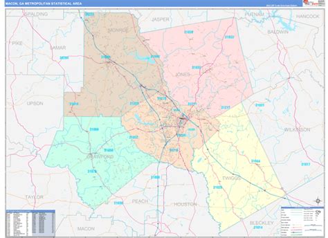 Macon Ga Metro Area Wall Map Color Cast Style By Marketmaps Mapsales