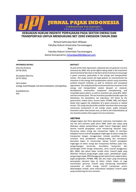 Kebijakan Hukum Insentif Perpajakan Pada Sektor Energi Dan Transportasi