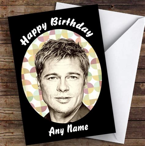 Personalized Brad Pitt Celebrity Birthday Card - Red Heart Print