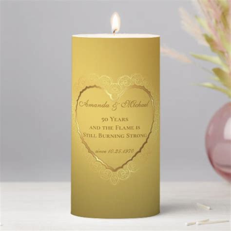 Golden Heart 50th Wedding Anniversary Custom Pillar Candle Zazzle