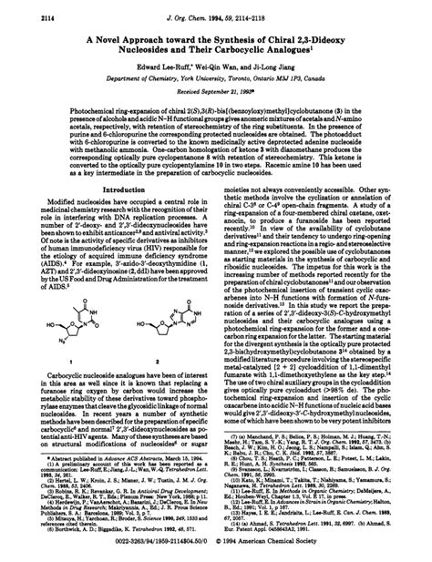 A Novel Approach Toward The Synthesis Of Chiral 23 Dideoxy Nucleosides