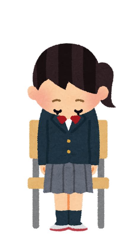 起立・礼・着席のイラスト（学生服の女の子） かわいいフリー素材集 いらすとや