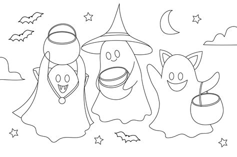 Cute ghosts Halloween colouring page for kid vector image 29150151 ...