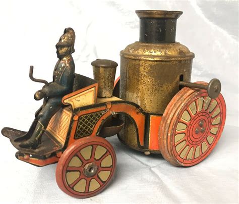 Antique German Tin Toy Fire Pumper Flywheel Drive Tin Toys Vintage