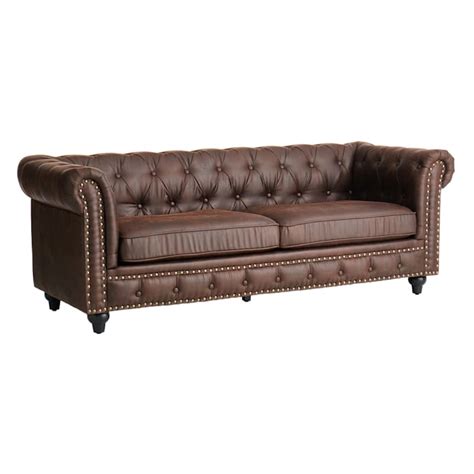 Providence Chesterfield Brown Faux Leather Tufted Sofa 79