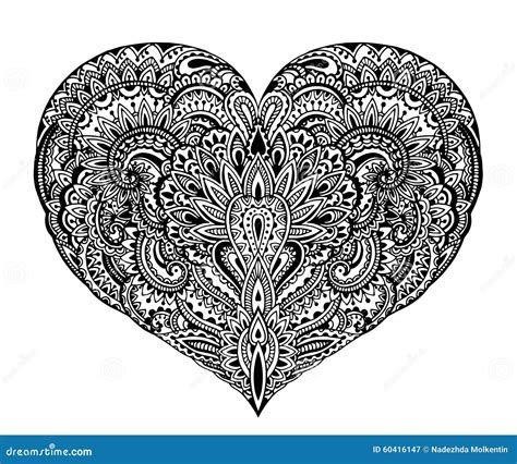 Beautiful Hand Drawn Ornate Heart In Zentangle Style Stock Illustration