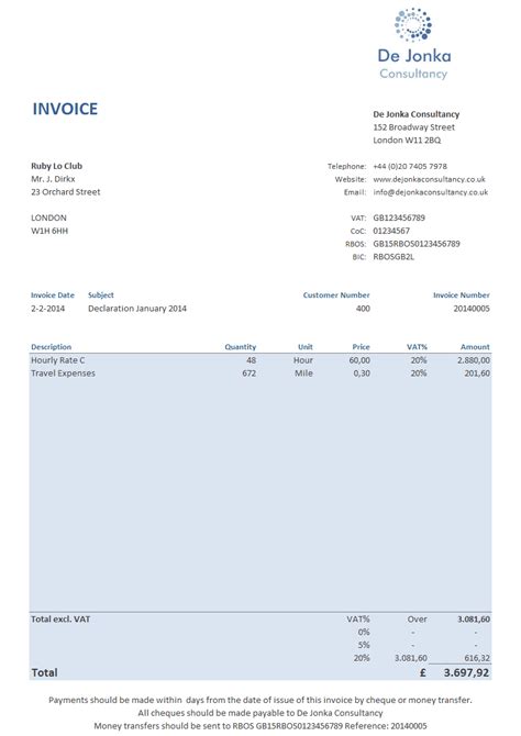 Invoice template in Excel - create beautiful invoices for your business