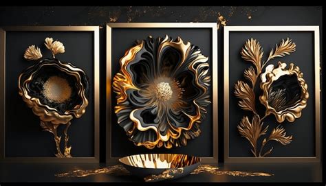 Premium Photo Fractal Flowers Golden And Black Liquid Marble Background