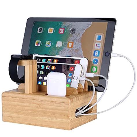 XPhonew Bamboe Hout Desktop Organizer Opladen Docking Station Oplader